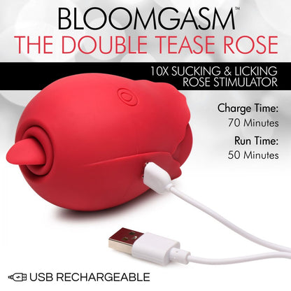 The Double Tease Rose 10X Sucking and Licking Silicone Stimulator Code: AH150