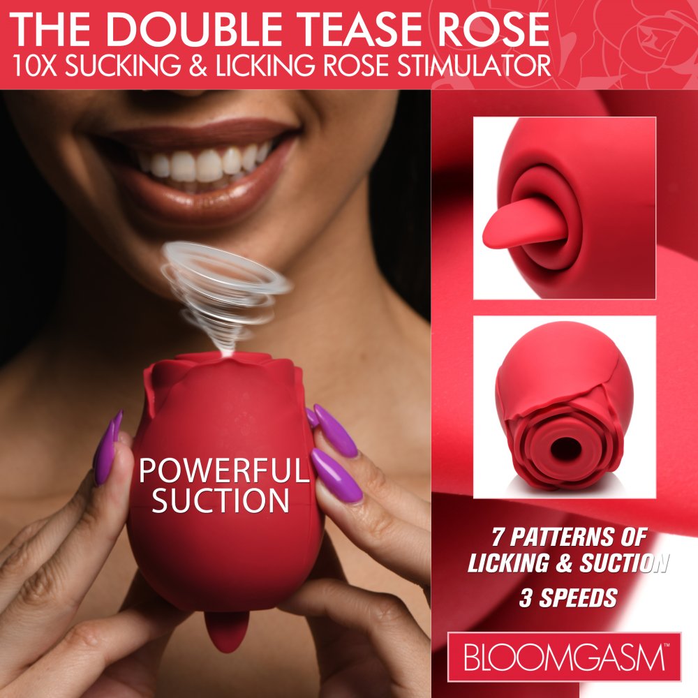 The Double Tease Rose 10X Sucking and Licking Silicone Stimulator Code: AH150